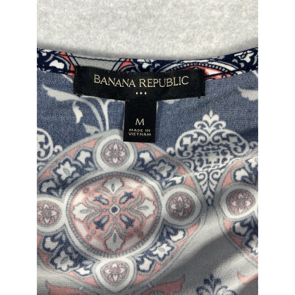 Banana Republic Wrap Dress Women's Medium Blue Pink Long Sleeve Boho Chic Floral - Picture 7 of 12